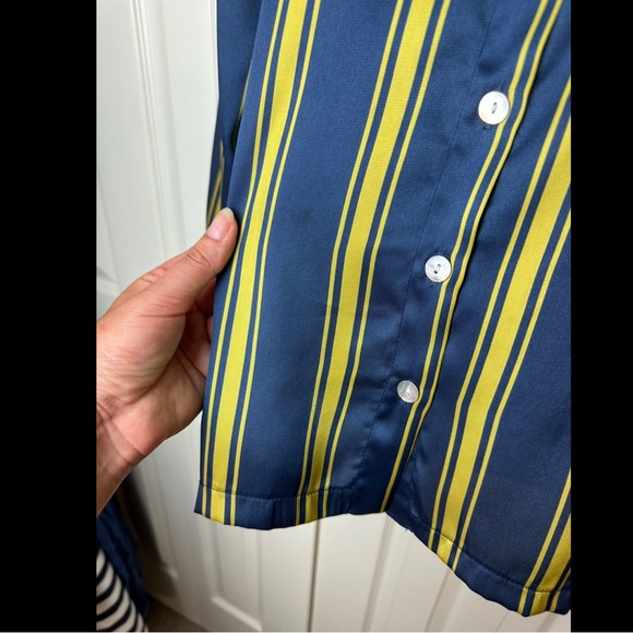 ALEMBIKA Satin Striped Blouse Tunic Top Shirt Emerald Green Blue Chartreuse - Picture 7 of 14